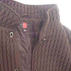 Gallery Women L Quilted Textured Brown Coat Jacket Metal Folding Clasp Buckle